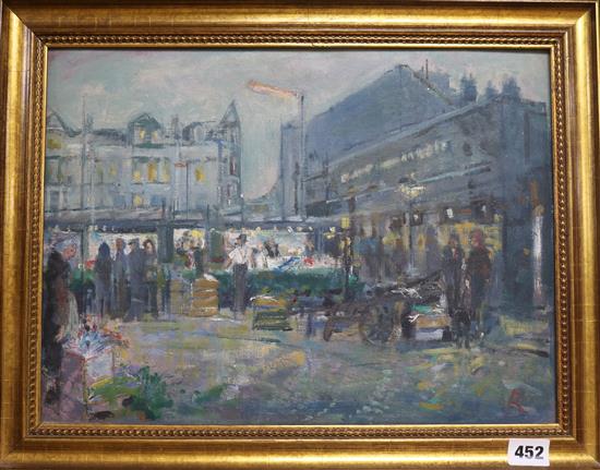 John Rosser (20th/21st Century), oil on board, Woolwich Market, 29 x 39cm